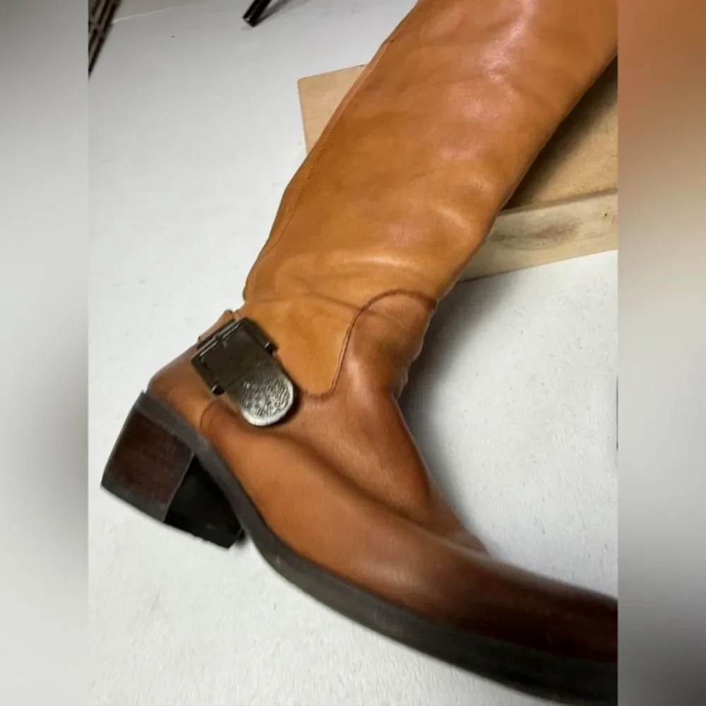 Vince Camuto Bedina Women Brown Leather Pull On Western Riding Boots Sz 7.5